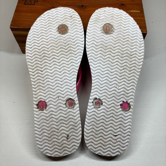 Kids Flip Flops Thong Sandals Sz 4-4.5 Rainbow Ombre Glitter Straps Girls Summer - Picture 4 of 5